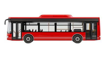 A detailed illustration of a red city bus, designed for urban transport, isolated on transparent background.