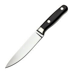 Kitchen knife with a black handle, ideal for precision cutting and culinary tasks, isolated on transparent background.