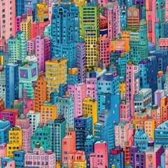 Colorful Cityscape with Buildings Illustration.