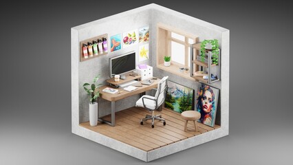 Cozy room interior isometric design