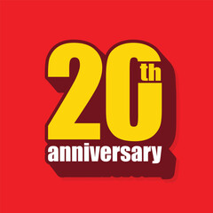 20th anniversary 3d logo on red background.20 years anniversary celebration banner, poster. Number 20 modern logo for twenty birthdays 