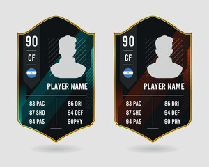 Set of sports news card for soccer or football game, Football player rating card, Soccer individual performance card.