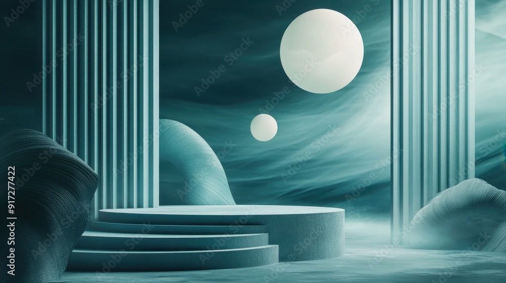 Aufkleber minimalist abstract 3d podium with geometric shapes and floating elements for marketing visuals