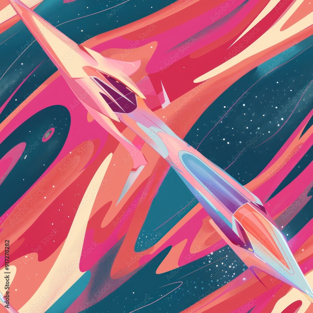 Canvas Prints futuristic spacecraft flying through colorful abstract nebula.