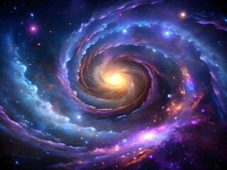 Obraz premium Galactic Vortex: Swirling Stars, Cosmic Dust, and Vibrant Nebula Art in Deep Space