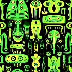 Abstract Green and Yellow Shapes Pattern.