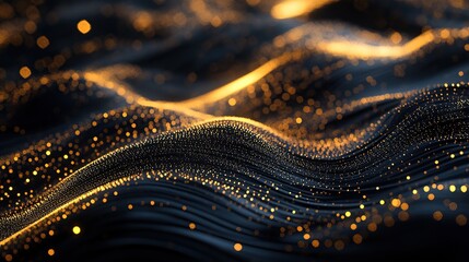Abstract black waves and sparkling golden light