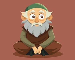 Funny illustration of old man cartoon character. Old master, sitting oldster