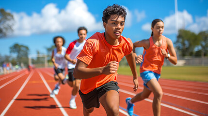 Obraz premium Student Athlete: Student athletes in action during sports practice or events with space for motivational quotes