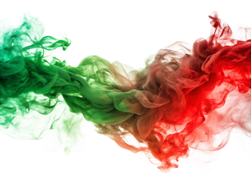 Green and Red color smoke wave isolated on white or transparent background