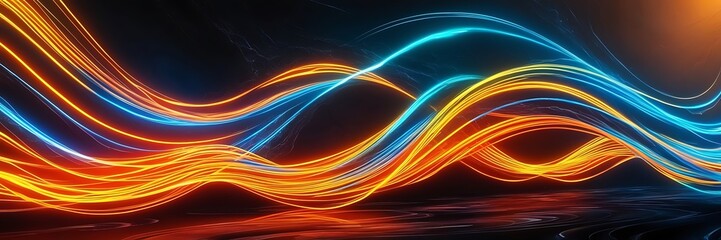 Obraz premium Abstract background of a blue and orange gradient with wavy patterns,