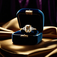 Luxurious Yellow Diamond Engagement Ring in Blue Velvet Box