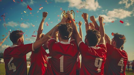 presentation of medals and trophy to the soccer team after winning the final