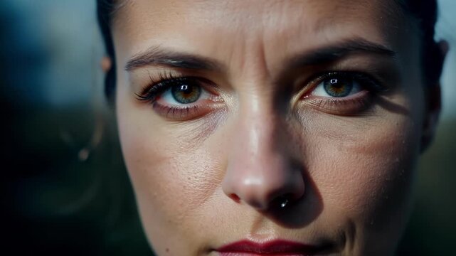 Closeup of a womans determined and unflinching gaze her eyes radiating strength and resilience in the face of adversity.