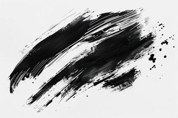 Abstract Black Paint Strokes and Splashes on White Background
