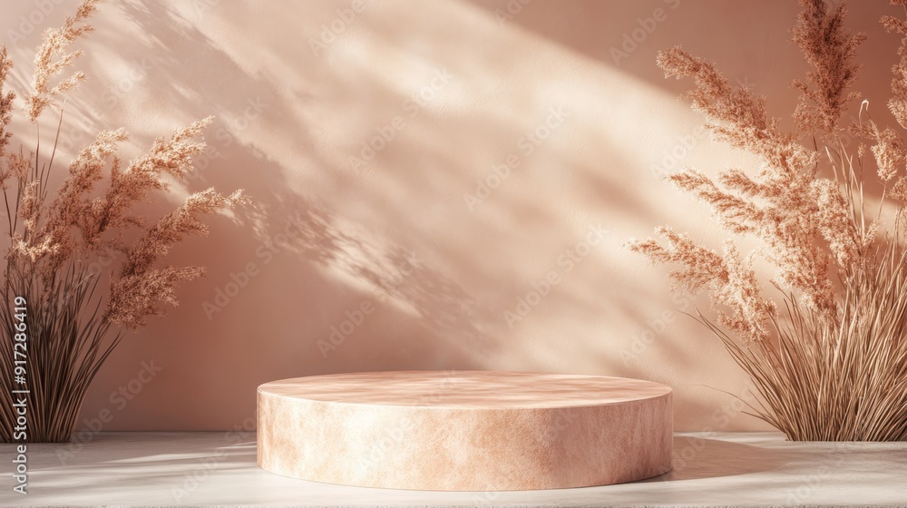 Poster elegant 3d peach fuzz podium for product display with stylish textured background