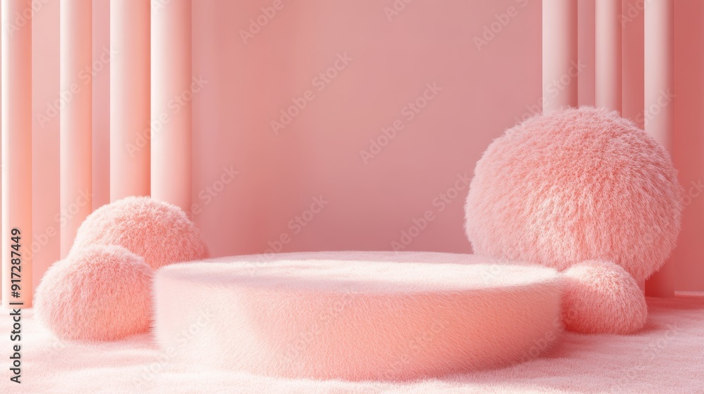 Poster soft peach fuzz podium product display in 3d rendering for promotional background