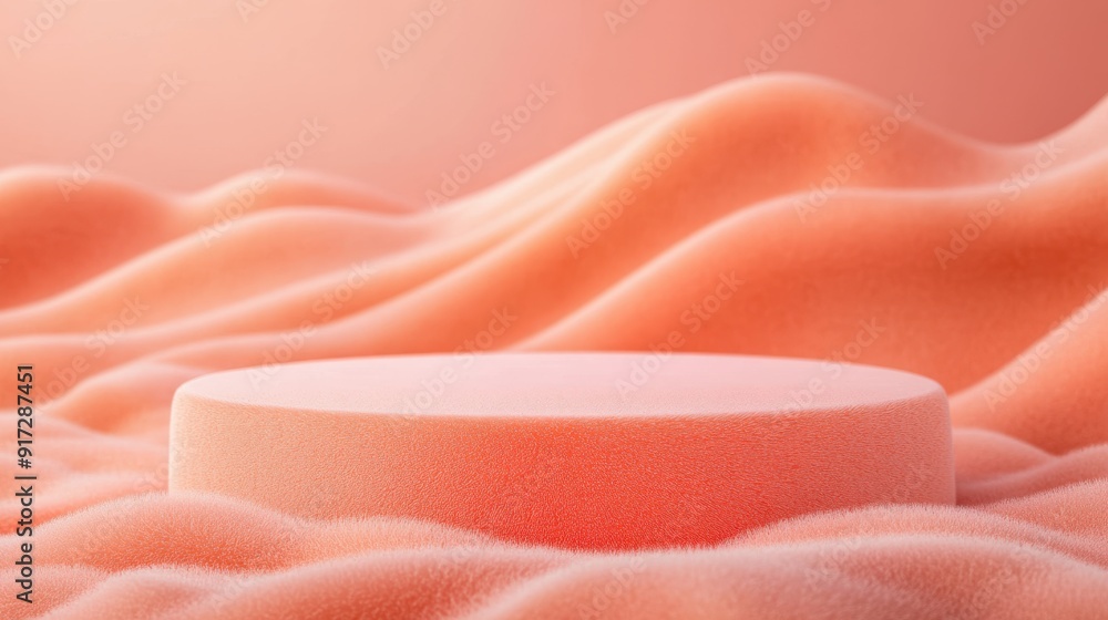 Poster soft peach fuzz podium for product display on textured background