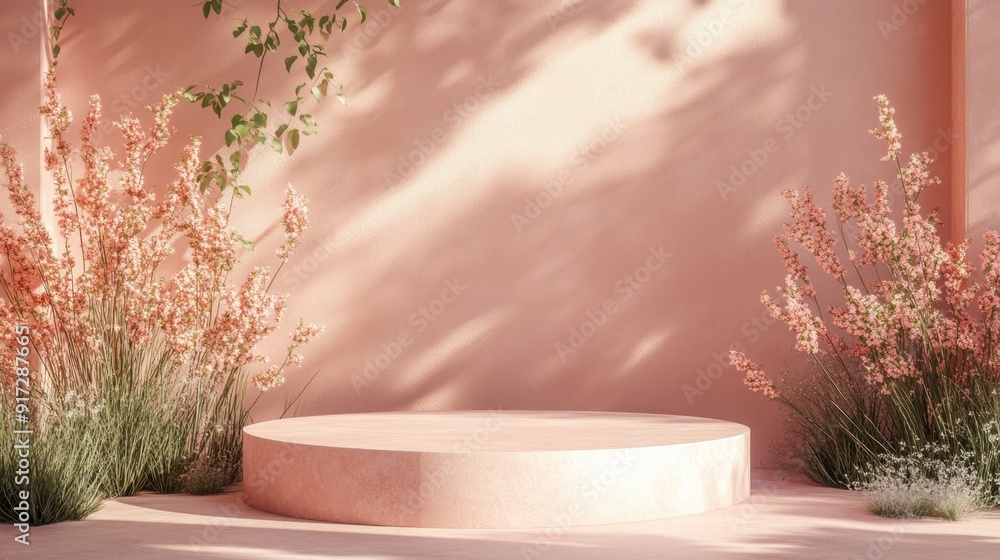 Poster peach fuzz podium background with subtle texture for marketing displays - 3d rendering elegance