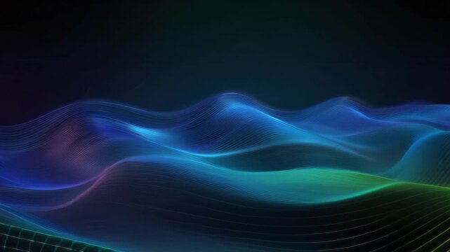 Abstract wave pattern design with vibrant colors creating a dynamic visual effect on a dark background.