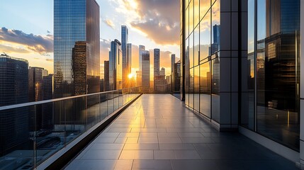 Fototapeta premium Rooftop Terrace with Sunset Views Over Cityscape