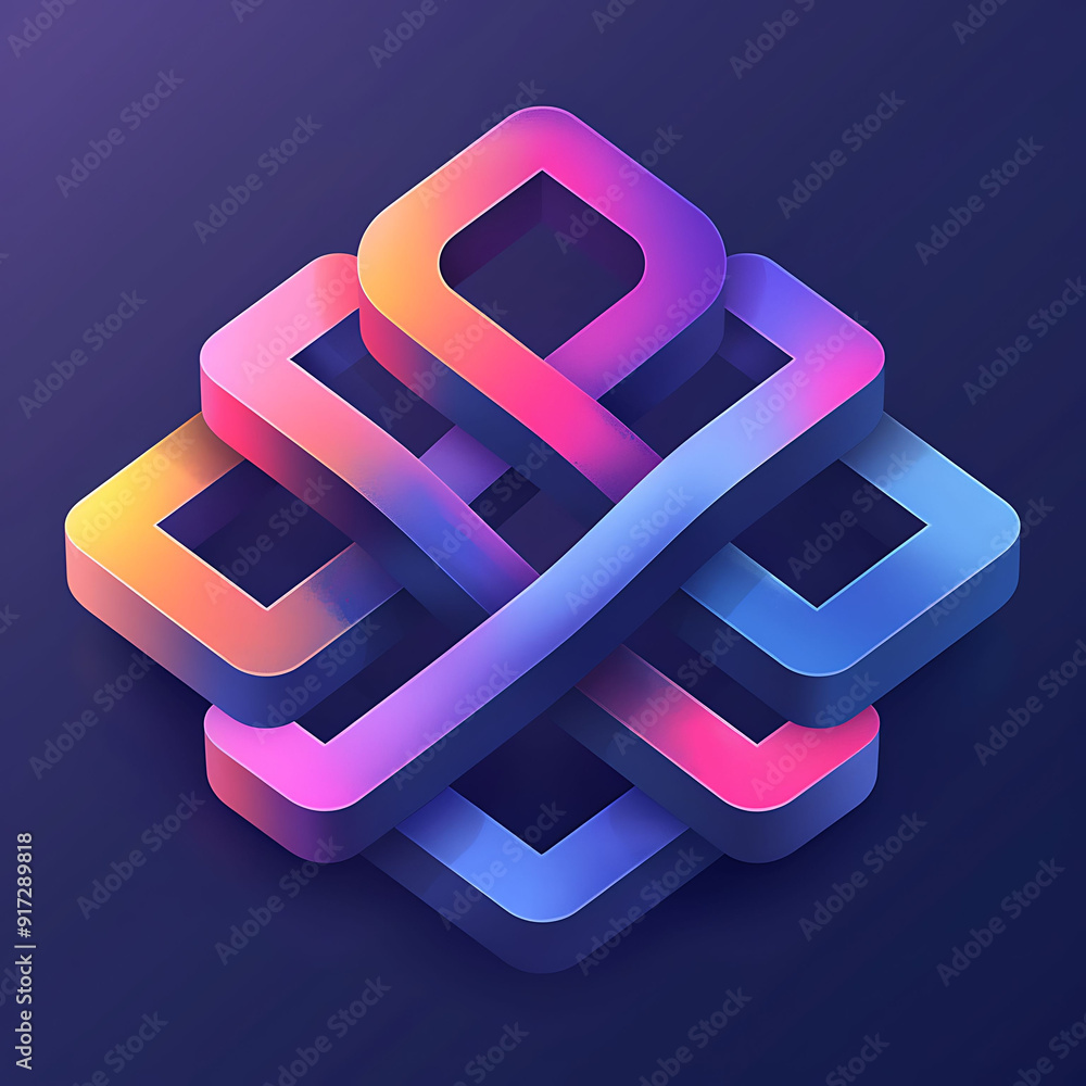 Aufkleber logo for a tech startup using geometric shapes and a gradient background that transitions from blue 