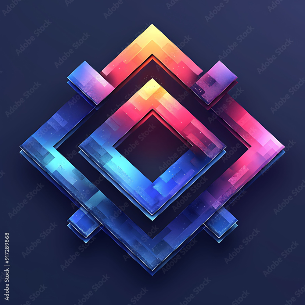 Aufkleber logo for a tech startup using geometric shapes and a gradient background that transitions from blue 