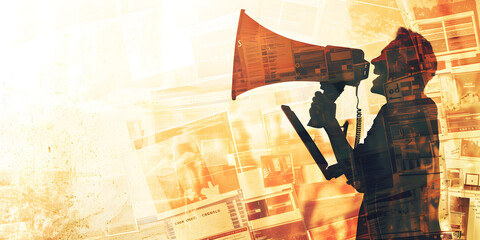 Creative Image Person Holding a Megaphone and Making an Announcement, , announcement, public speaking, communication, loudspeaker