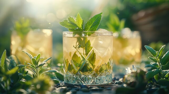 Herbal-infused cocktails featuring fresh botanical flavors
