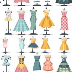 Fototapeta premium Collection of Dresses on Mannequins.