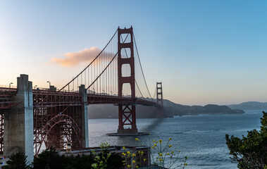 Golden gate bridge in San Francisco California with red clouds