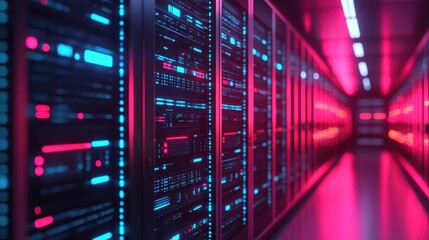 Fast data network, neon-lit circuits, advanced technology, sleek modern design