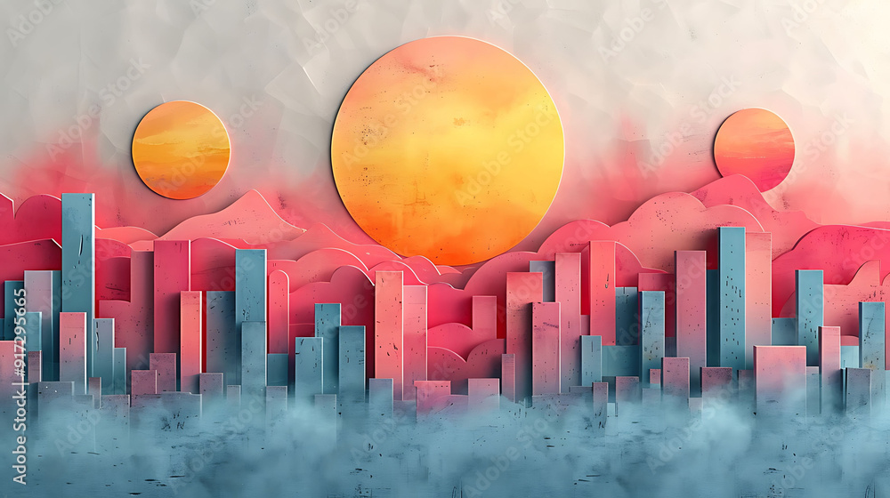 Aufkleber infographic with a gradient background transitioning from dawn to dusk using soft pastels and bold t