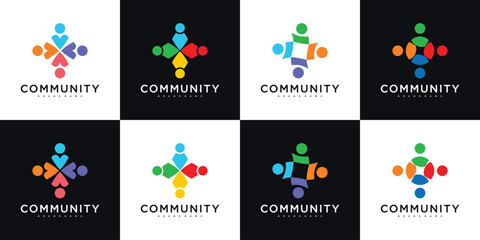 Set of creative colorful community logo design template sign and symbol. Premium Vector