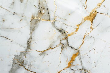 White Marble Surface with Golden Veins and Scattered Gold Dust