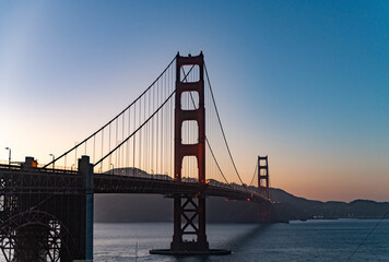 Golden Gate Bridge sunset time view with golden hour effect