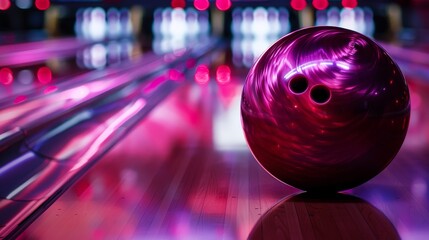Naklejka premium A bowling ball is sitting on a bowling lane