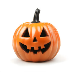 Halloween pumpkin with scary face Jack O'Lantern isolated on white background.	