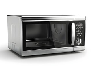 Obraz premium Modern stainless steel microwave oven with digital controls on kitchen countertop