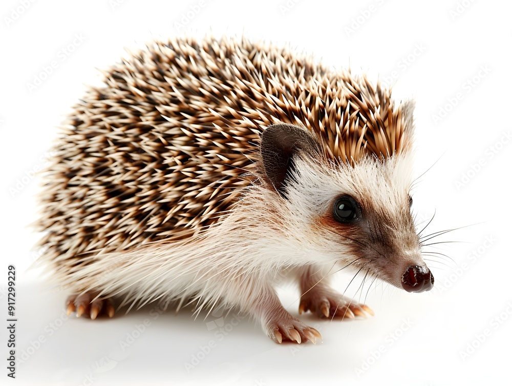 Poster a hedgehog exploring a white surface in a studio setting during daylight hours