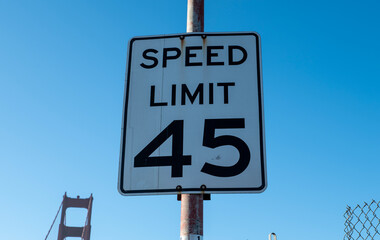 Speed Limit sign at Golden Gate Bridge mentioned 45 miles per hour