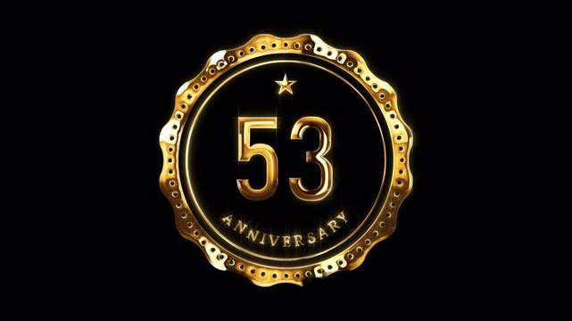 53rd Anniversary Celebration. Happy 53 Years Anniversary Animation in Gold Color on the Transparent Background, Alpha Channel. Great for greetings, celebrations, events, and gifts.