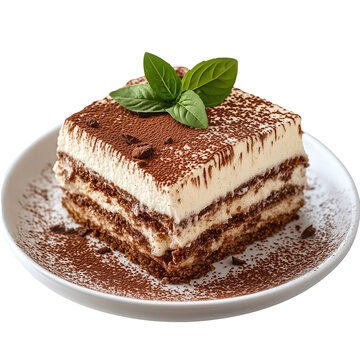 delicious tiramisu slice isolated on transparent or white background
