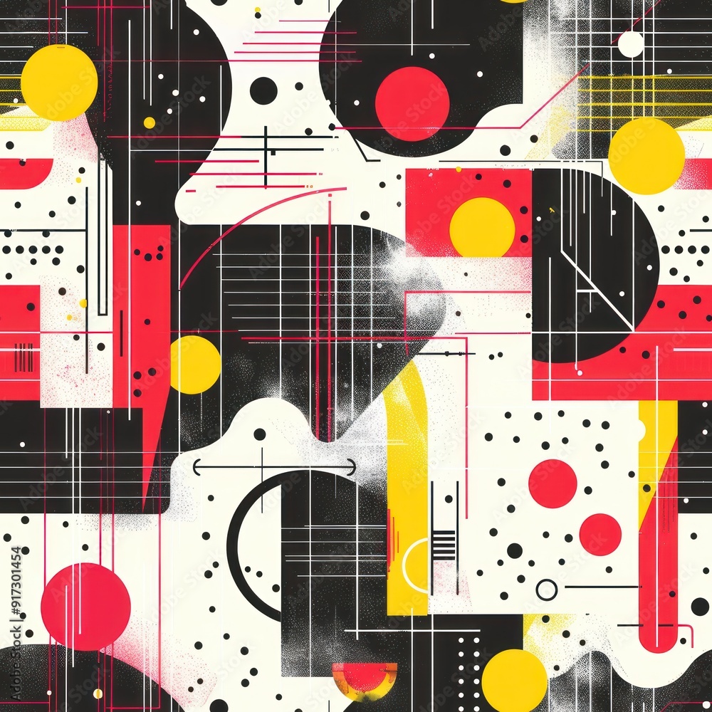 Poster abstract geometric pattern with red and yellow circles.
