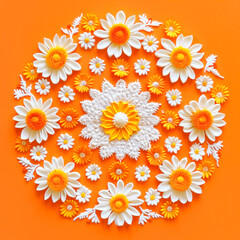 Fototapeta premium Flower rangoli on orange background.