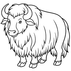 Detailed Line Art Illustration of a Musk Ox
