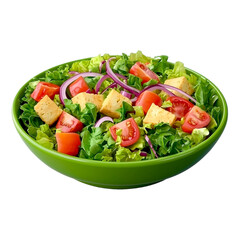 Fresh garden salad in green bowl isolated on png transparent background