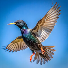 Fototapeta premium peace starling fly above the blue sky