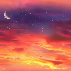 Fototapeta premium Dreamy Sunset with Moon and Stars.