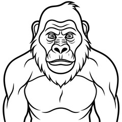 Detailed Line Art Illustration of a Gorilla